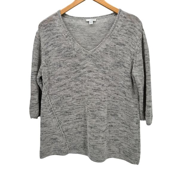 J Jill Sweater Womens Medium Gray Heathered V-Neck PureJill 3/4 Sleeve Pullover - Picture 1 of 8